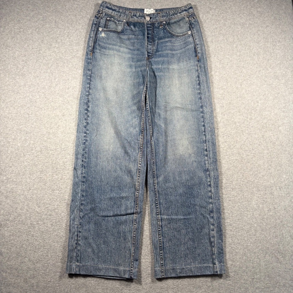 Rag & Bone Miramar Wide Leg Pants Women Small Blue Denim Print Sweatpants